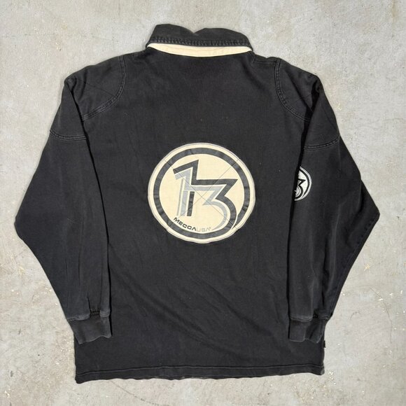 Vintage 00s Y2K MECCA USA Long Sleeve Polo Shirt Faded Black Large - Picture 2 of 9